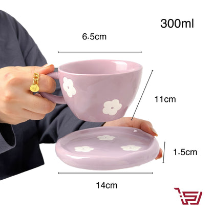 كوب مع صحن سيراميك بنفسجي