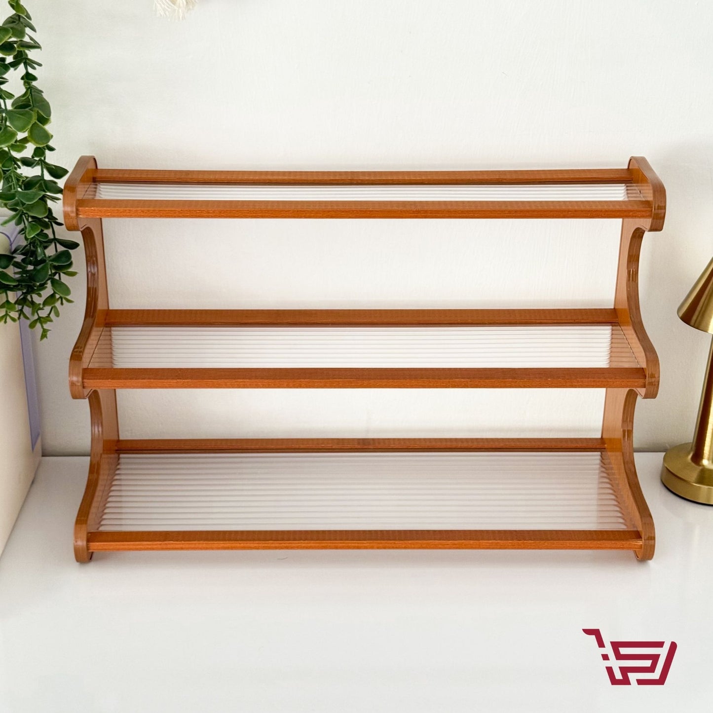 رف اكواب من خشب البامبو والاكريلك