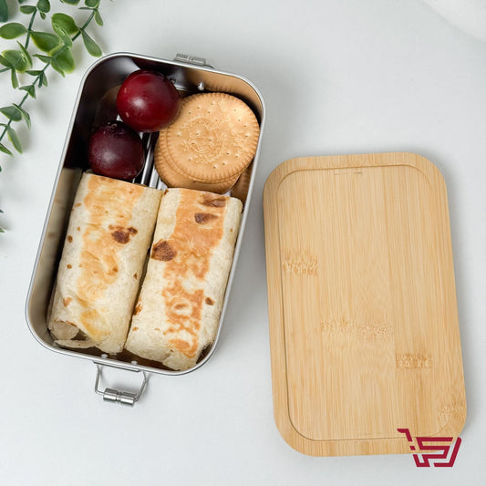 حافظة طعام ستيل مع غطاء خشب