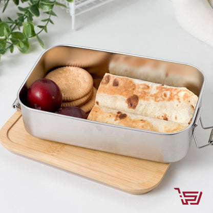 حافظة طعام ستيل مع غطاء خشب