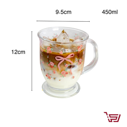 كوب زجاجي فيونكة والورود