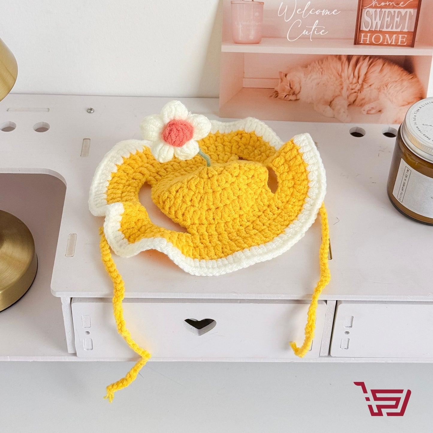 قبعة قطة بشكل زهرة