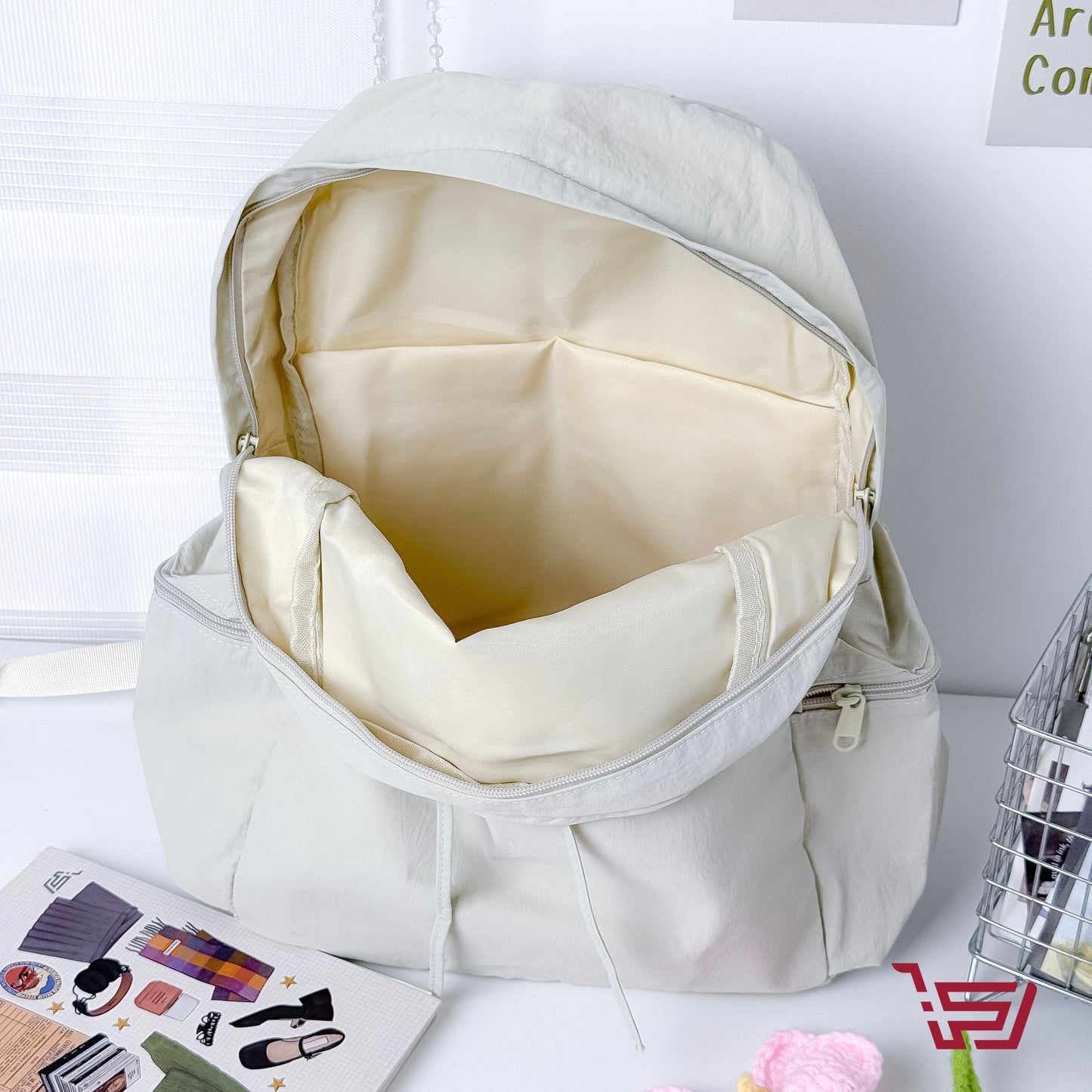 حقيبة ظهر قماش مطري بربطة الفيونكة