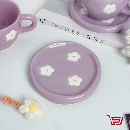 كوب مع صحن سيراميك بنفسجي