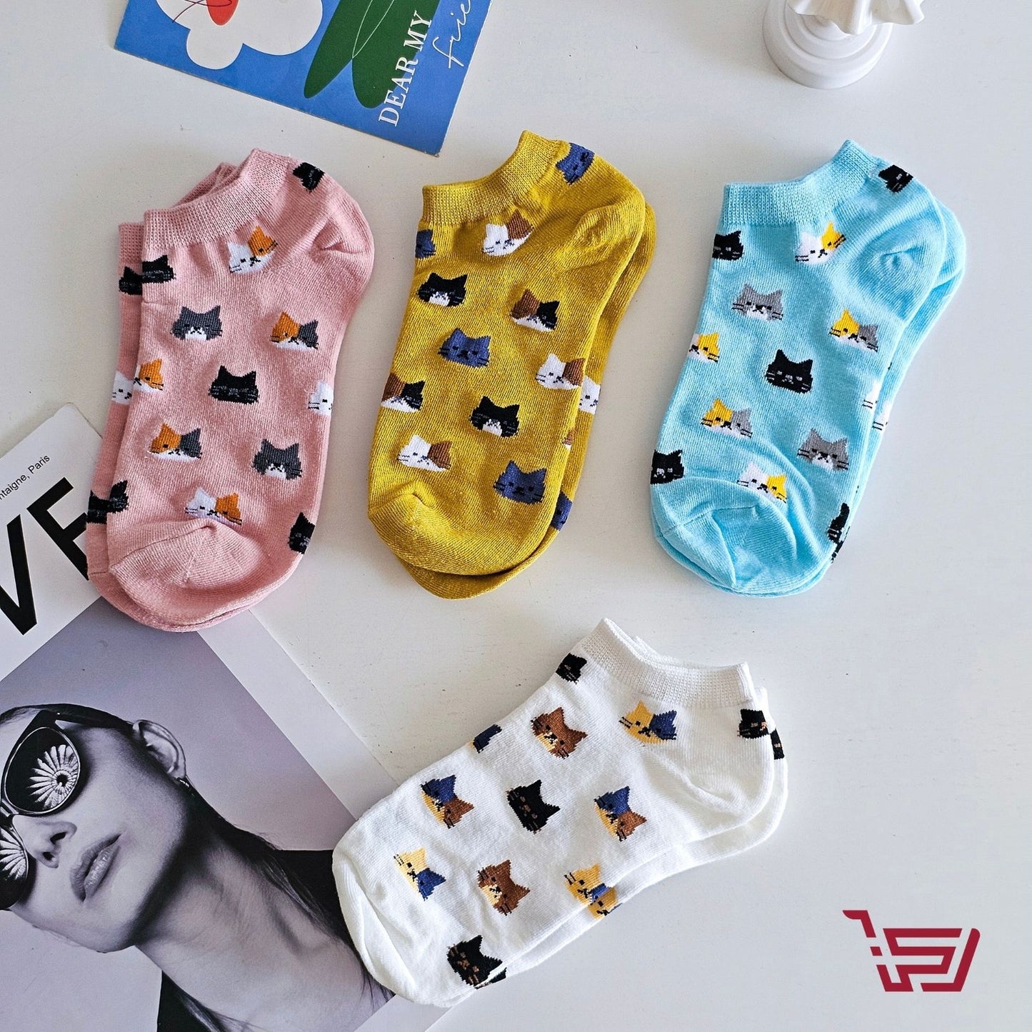 جواريب قطنية طبعات القطة