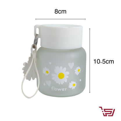 كوب زجاجي ديزي مع غطاء ومدالية