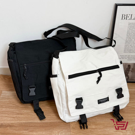 حقيبة كتف قماش بجيوب متعددة