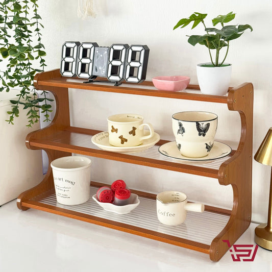 رف اكواب من خشب البامبو والاكريلك