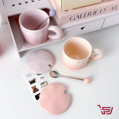 كوب سيراميك مع  غطاء وملعقة