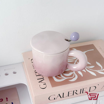 كوب سيراميك مع  غطاء وملعقة