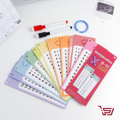 بطاقات تعليم جدول الضرب اقلام وممحاة