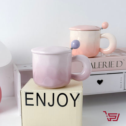 كوب سيراميك مع  غطاء وملعقة