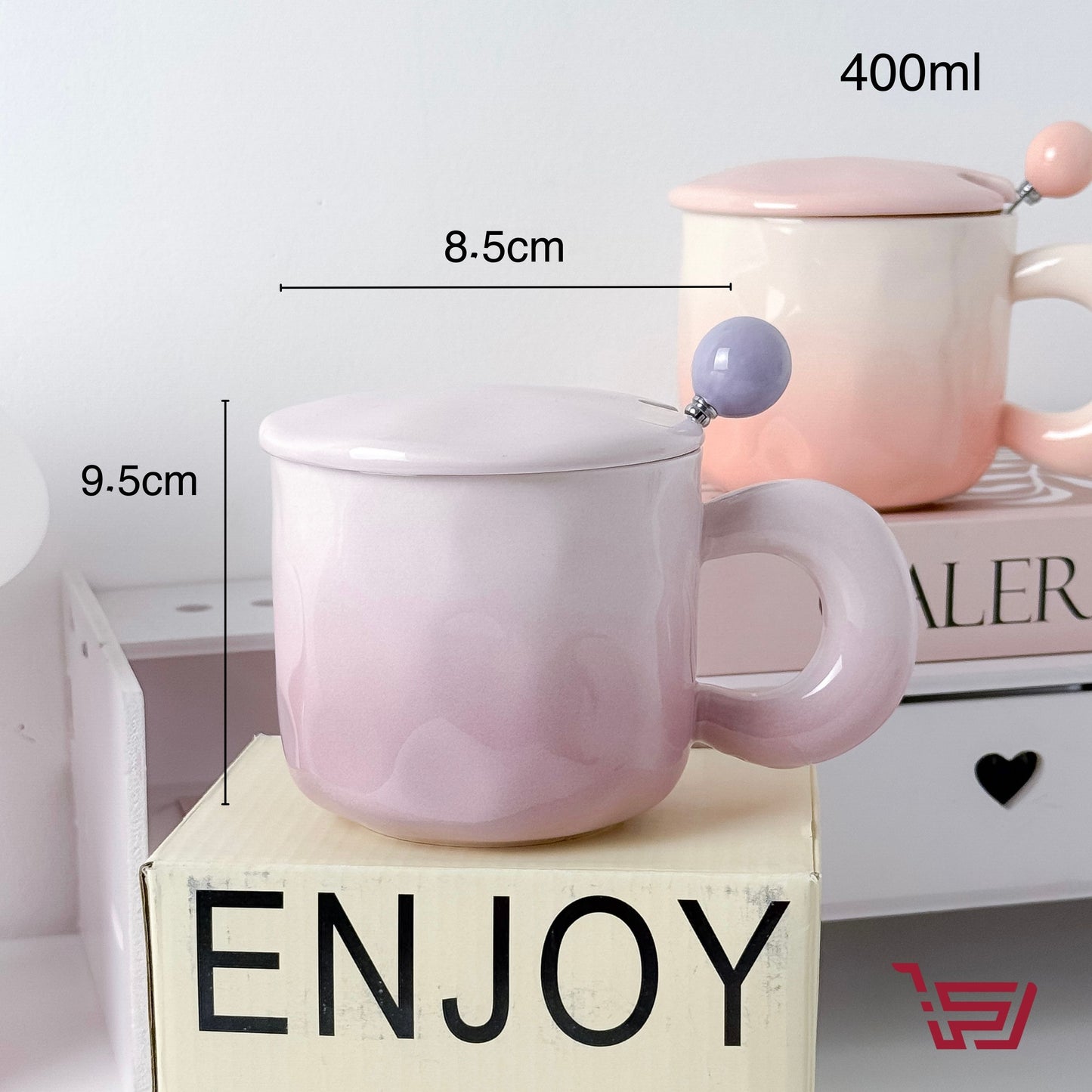 كوب سيراميك مع  غطاء وملعقة