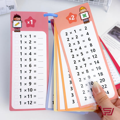 بطاقات تعليم جدول الضرب اقلام وممحاة