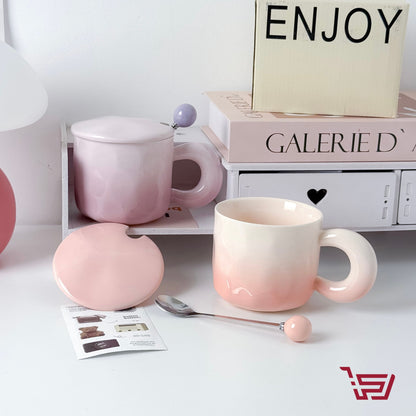 كوب سيراميك مع  غطاء وملعقة