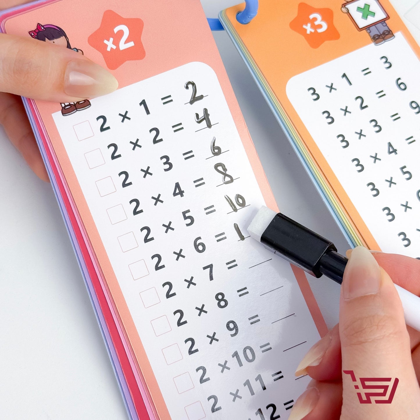 بطاقات تعليم جدول الضرب اقلام وممحاة