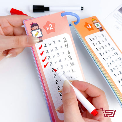 بطاقات تعليم جدول الضرب اقلام وممحاة