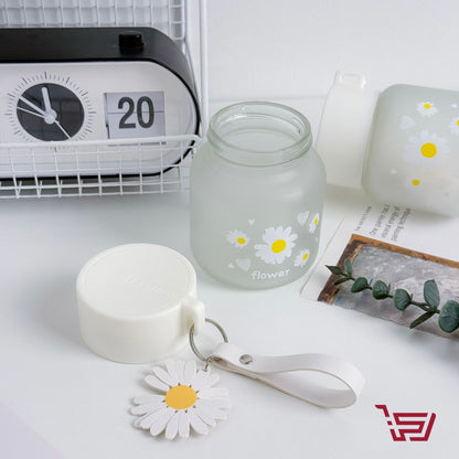 كوب زجاجي ديزي مع غطاء ومدالية