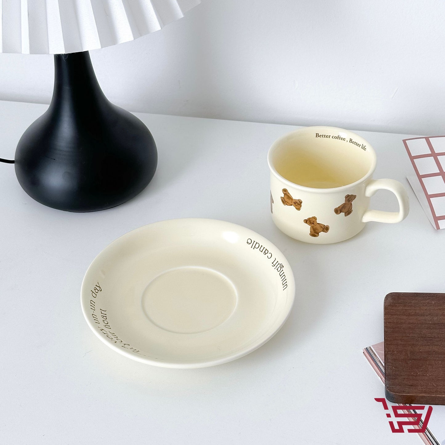 كوب سيراميك الدب مع صحن