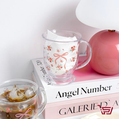 كوب زجاجي فيونكة والورود