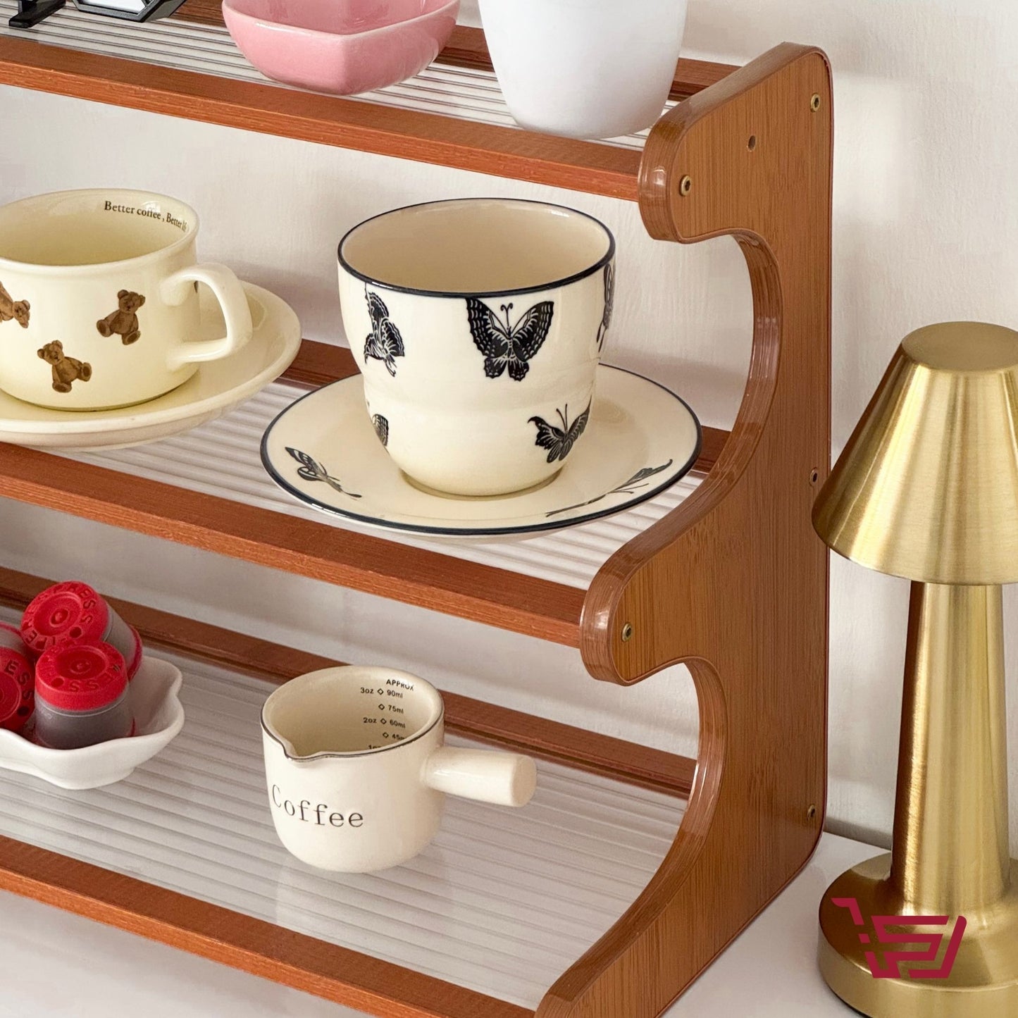 رف اكواب من خشب البامبو والاكريلك