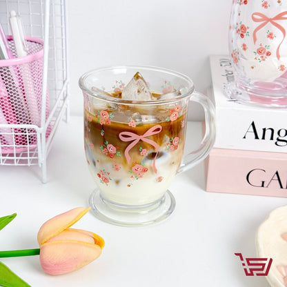 كوب زجاجي فيونكة والورود