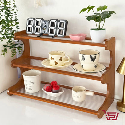 رف اكواب من خشب البامبو والاكريلك