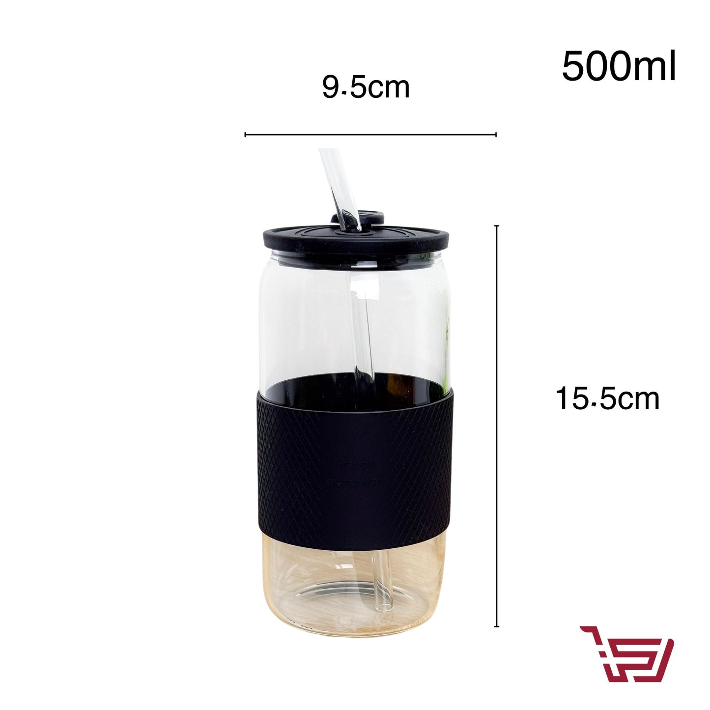 كوب زجاجي مع قصبة و غطاء