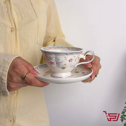 كوب بورسلين بتصميم الزهور مع صحن
