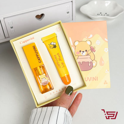 سيت العناية بالشفاه زيت وملمع شفاه المغذي بالعسل lip gloss & lip oil