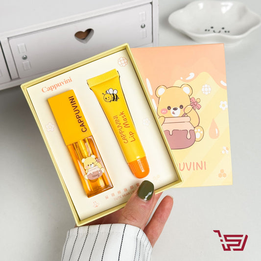 سيت العناية بالشفاه زيت وملمع شفاه المغذي بالعسل lip gloss & lip oil