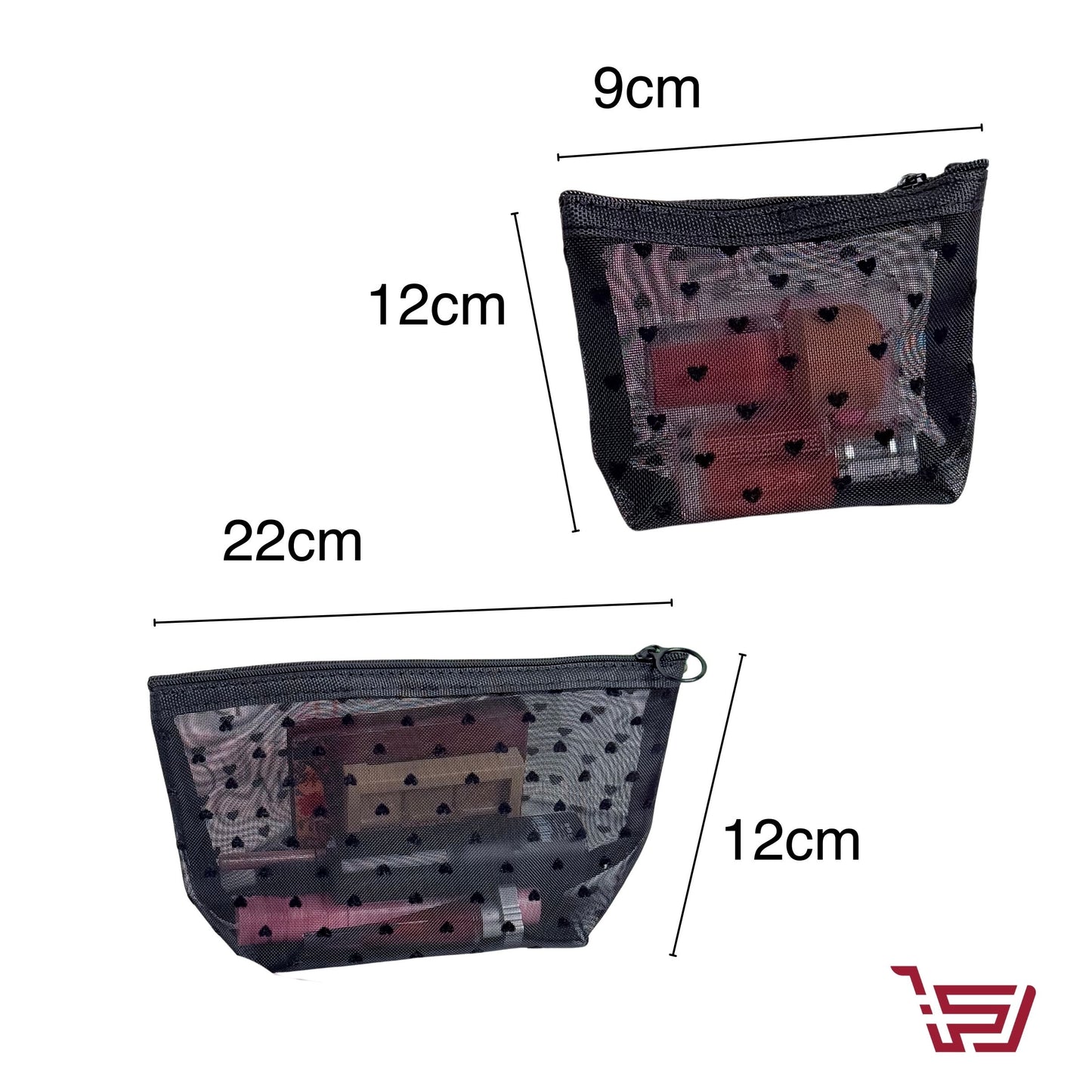 محفظة مكياج بنقشات القلوب