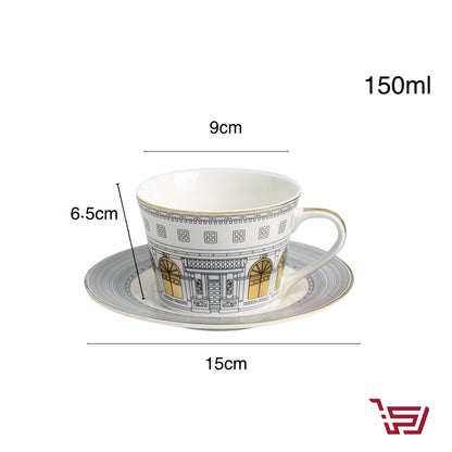كوب بورسلين بتصميم معماري مع صحن