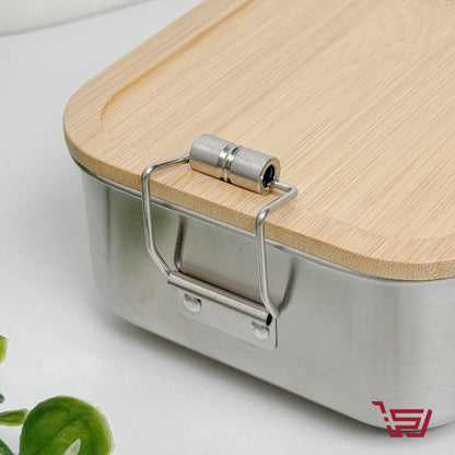 حافظة طعام ستيل مع غطاء خشب
