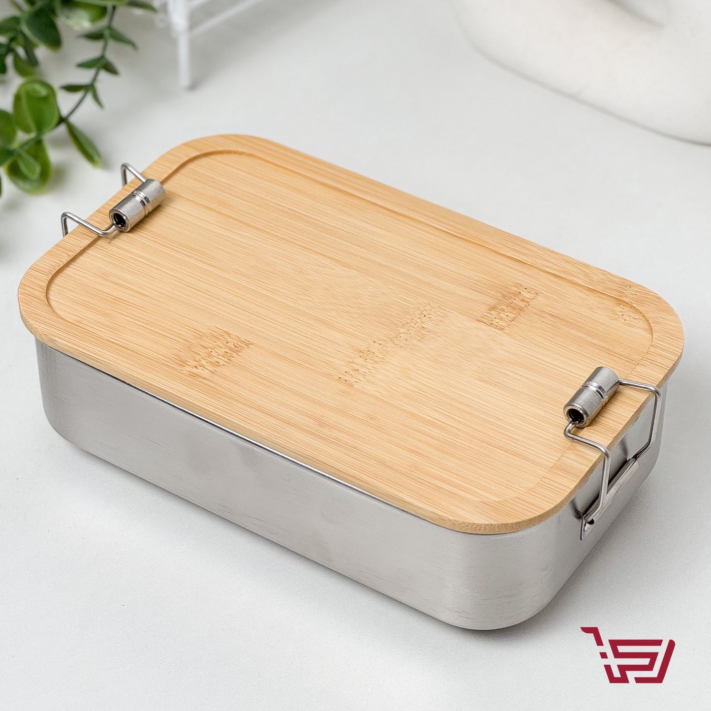 حافظة طعام ستيل مع غطاء خشب