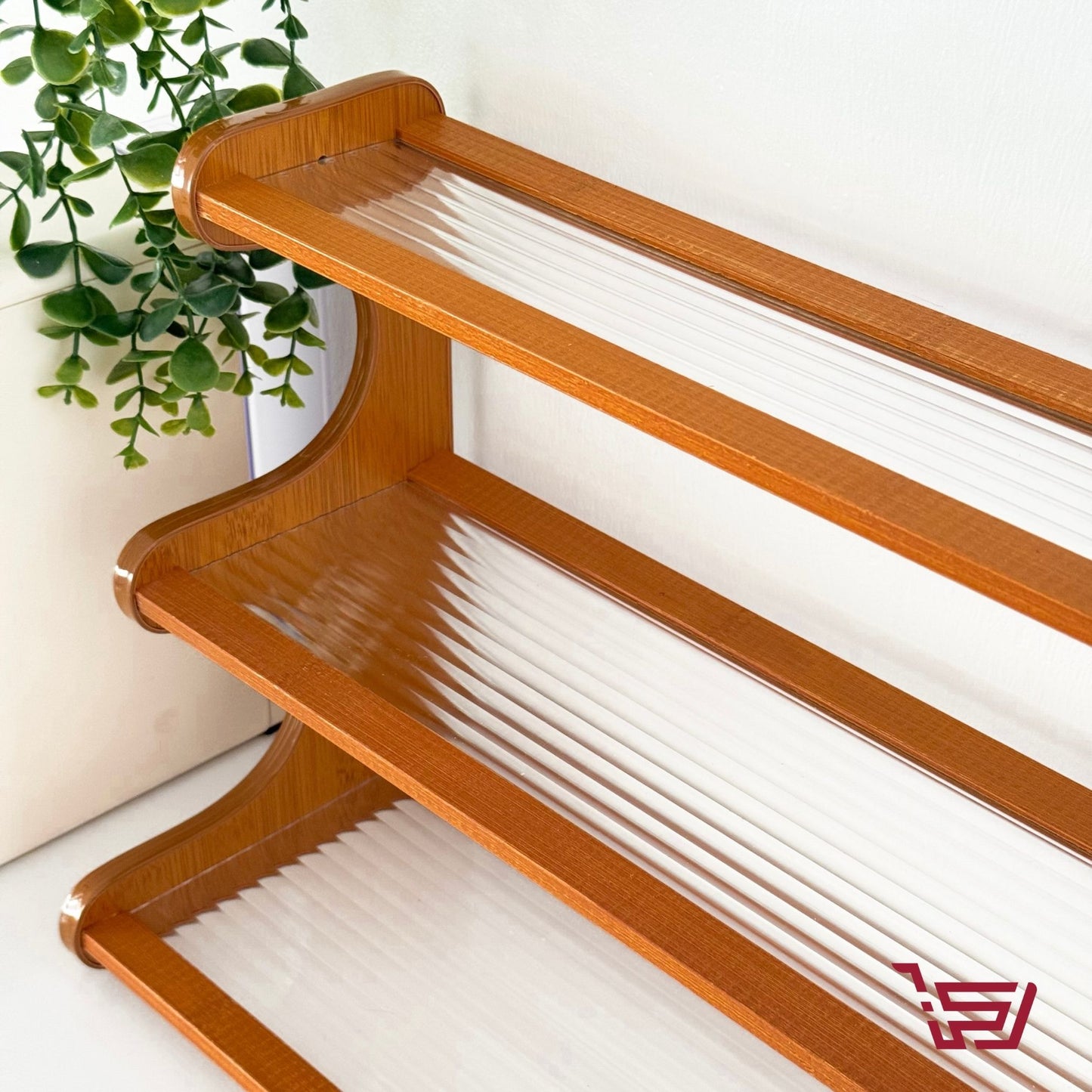 رف اكواب من خشب البامبو والاكريلك