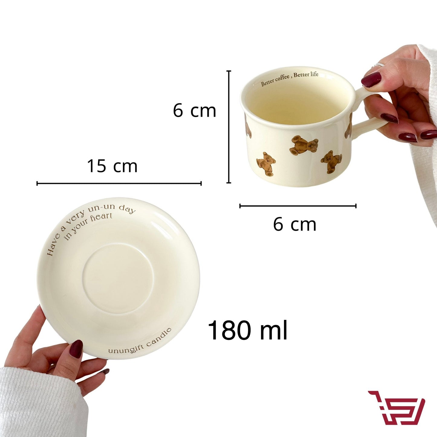 كوب سيراميك الدب مع صحن