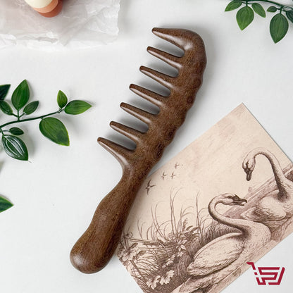 مشط خشب طبيعي بأسنان عريضة