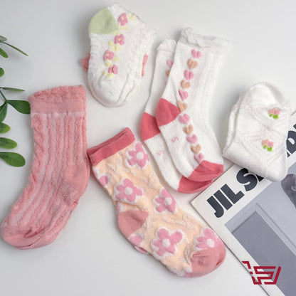 سيت جواريب اطفال قلوب وزهور