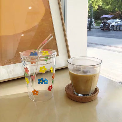 كوب زجاج  الورود مع قصبة